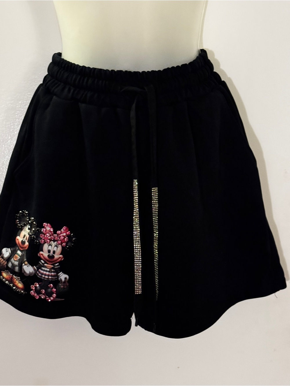 Black Women's Minnie & Mickey Embellished Drawstring Shorts